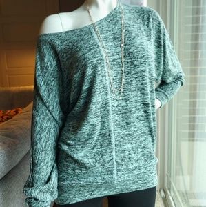 Mint/black Marled Off the shoulder sweater sz.M